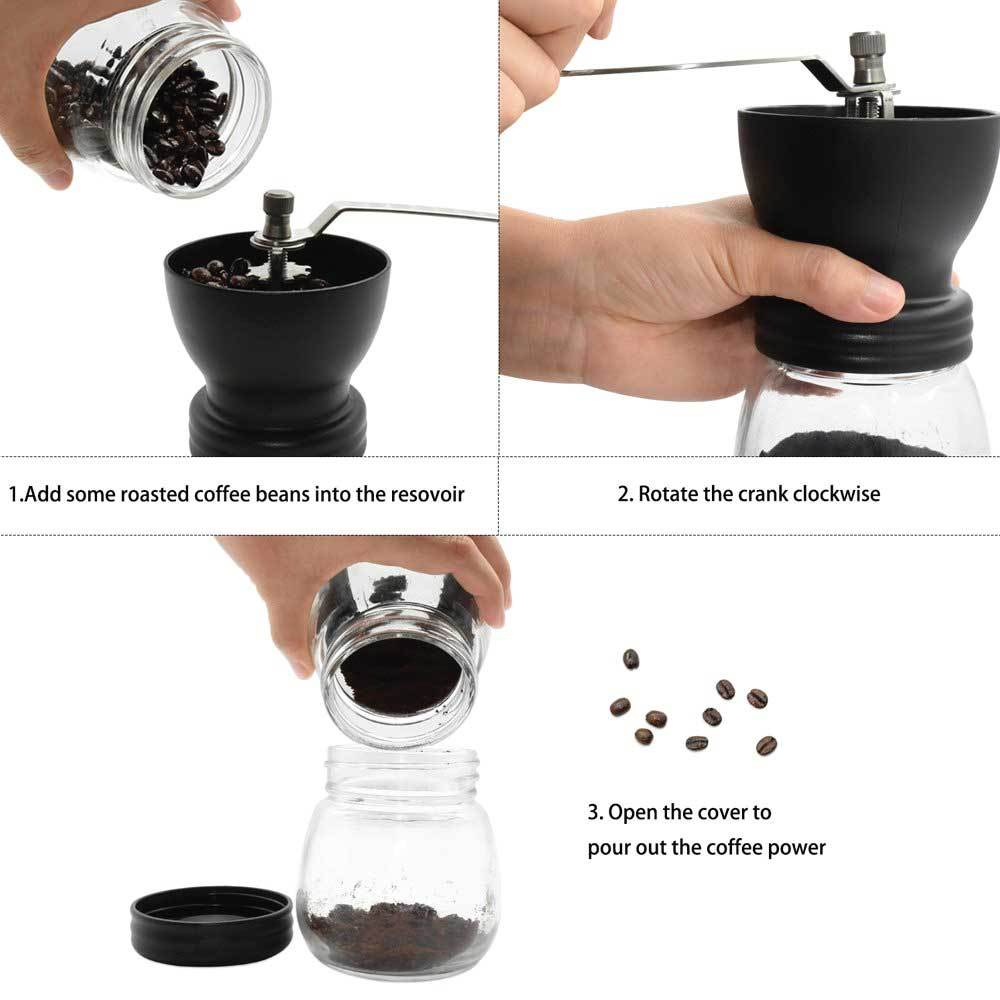 Coffee Bean Grinder - Manual Hand Stainless Ceramic Burr Core Glass Jar Nut Mill - Procaffeinator