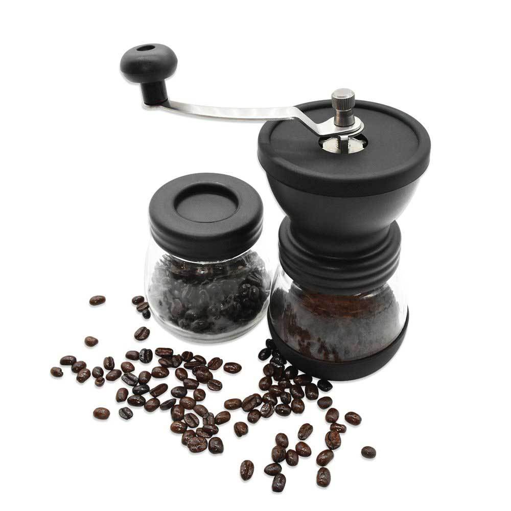 Coffee Bean Grinder - Manual Hand Stainless Ceramic Burr Core Glass Jar Nut Mill - Procaffeinator