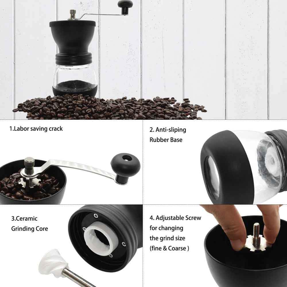 Coffee Bean Grinder - Manual Hand Stainless Ceramic Burr Core Glass Jar Nut Mill - Procaffeinator