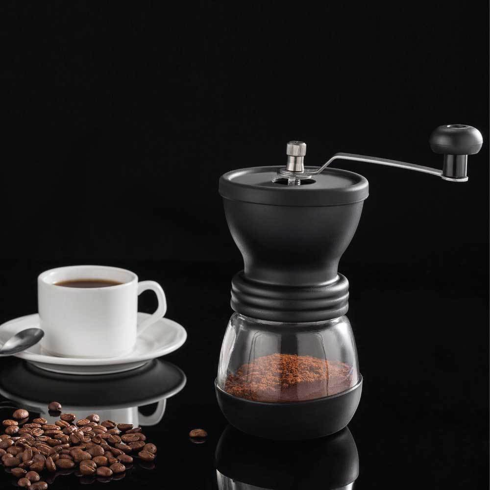 Coffee Bean Grinder - Manual Hand Stainless Ceramic Burr Core Glass Jar Nut Mill - Procaffeinator