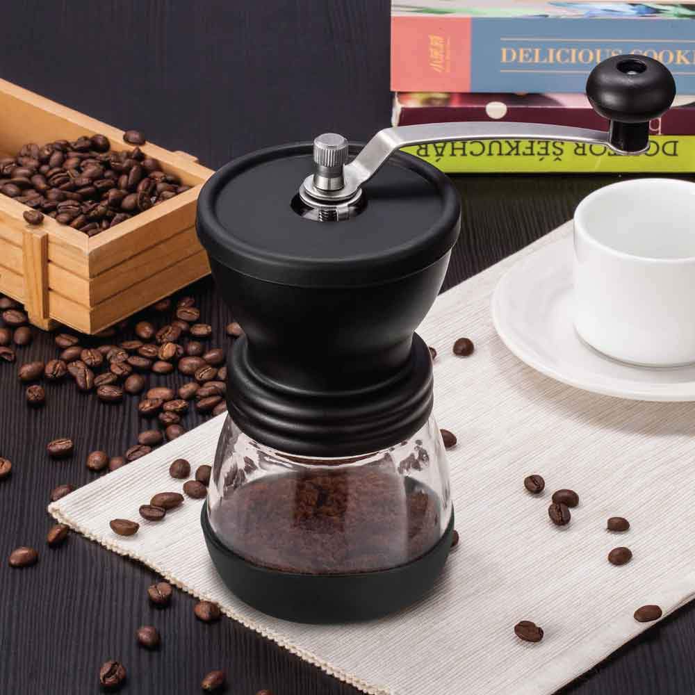 Coffee Bean Grinder - Manual Hand Stainless Ceramic Burr Core Glass Jar Nut Mill - Procaffeinator