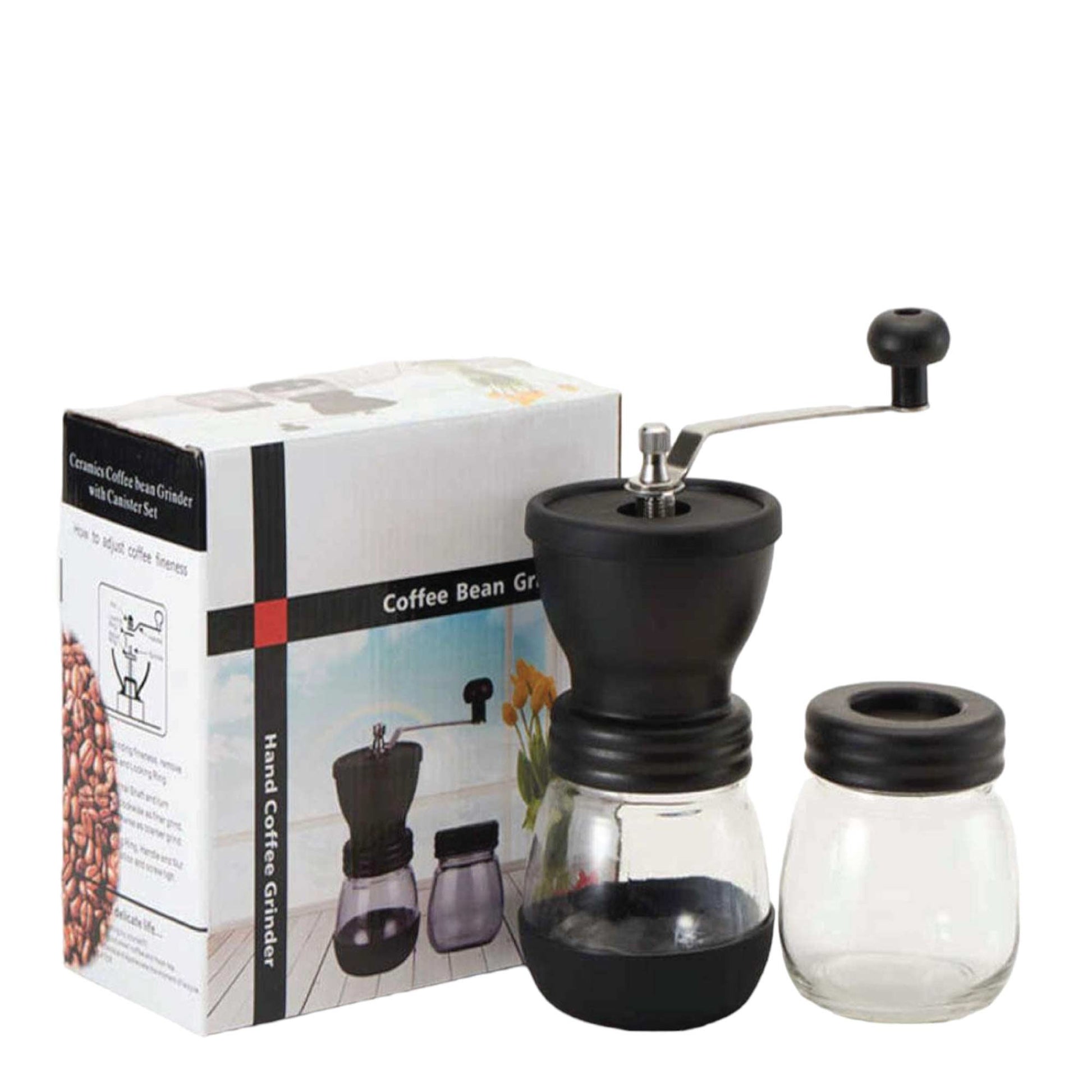Coffee Bean Grinder - Manual Hand Stainless Ceramic Burr Core Glass Jar Nut Mill - Procaffeinator