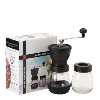 Coffee Bean Grinder - Manual Hand Stainless Ceramic Burr Core Glass Jar Nut Mill - Procaffeinator