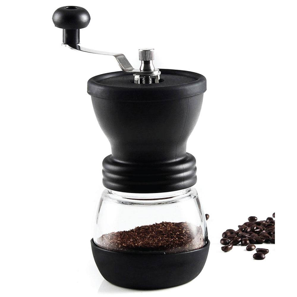 Coffee Bean Grinder - Manual Hand Stainless Ceramic Burr Core Glass Jar Nut Mill - Procaffeinator